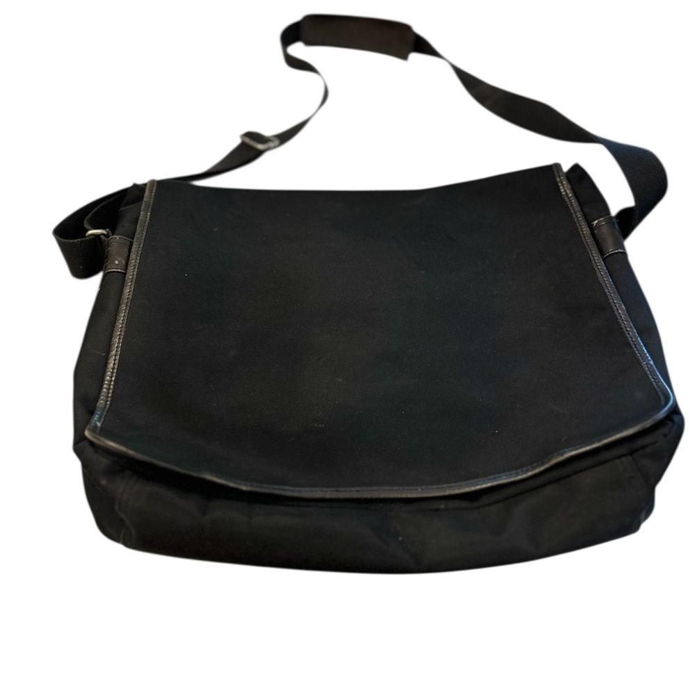 Banana Republic Black Greyson Messenger Bag with Leather Trim